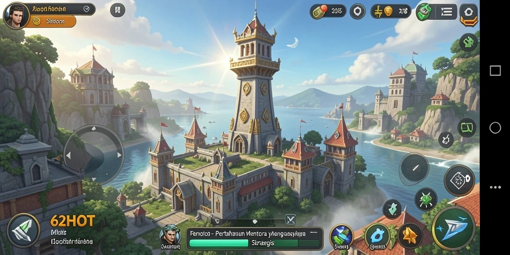 Tampilan gameplay menegangkan dari 62HOT dengan pertahanan menara yang kompleks.