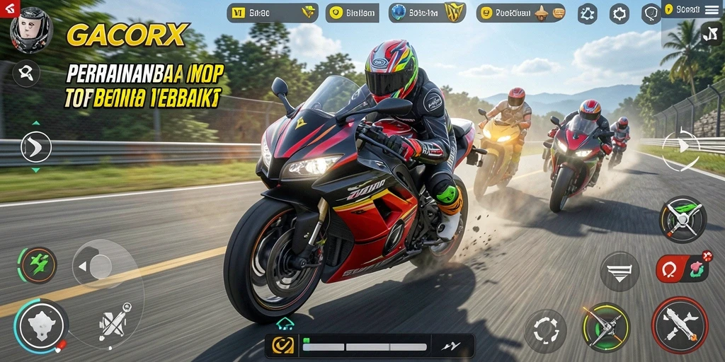Screenshot GACORX menampilkan aksi balapan motor yang menegangkan.