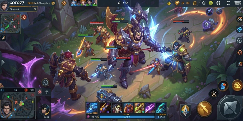 Tampilan aksi seru dalam permainan MOBA GOTO77.