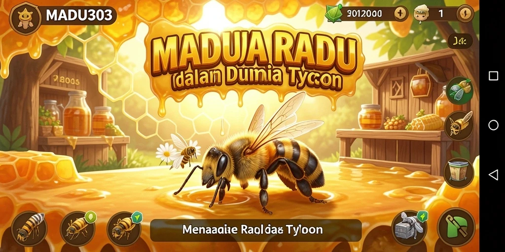 Screenshot utama MADU303 menunjukkan gameplay seru dalam membangun bisnis madu.