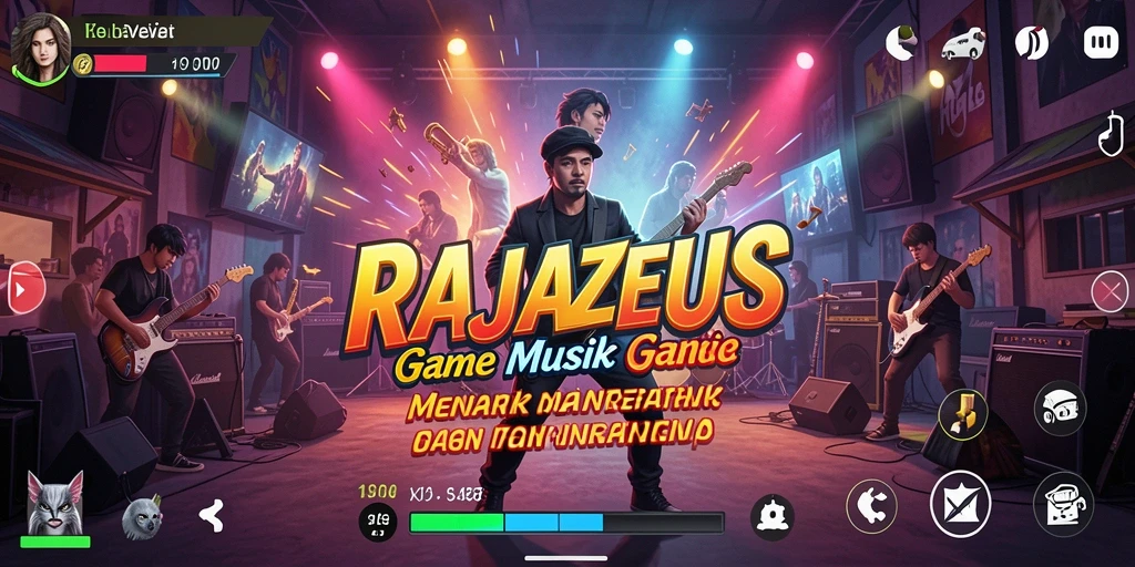 Tangkapan layar RAJAZEUS menampilkan gameplay musik yang seru dan menawan.