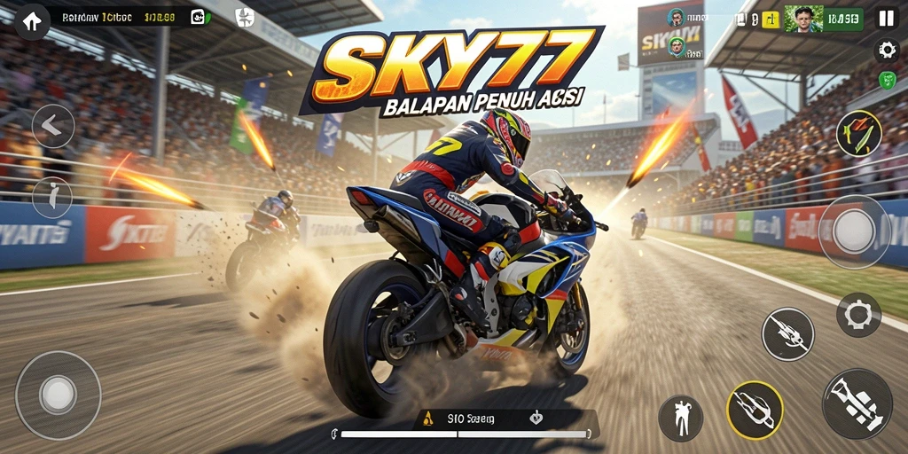 Gameplay seru balapan motor di SKY77 dengan lintasan menantang.